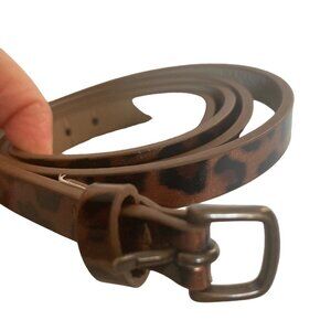 Banana Republic Womens Skinny Leopard Print Belt Small Patent Leather Brown